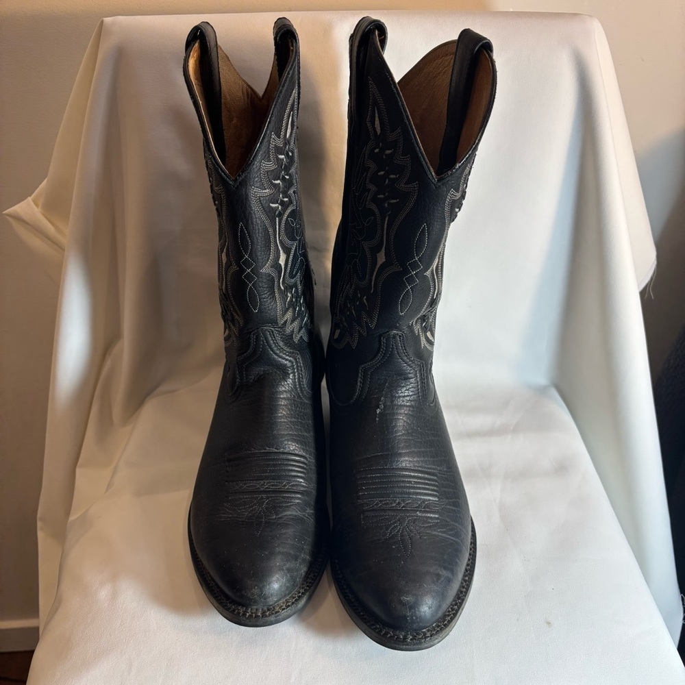 ARIAT Sz 9EE 4LR Black Leather Cowboy Boots with Contrasting Stitching - Picture 2 of 14